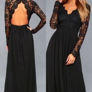 Lulu's Awaken My Love Black Lace Backless Maxi Dress size Small
